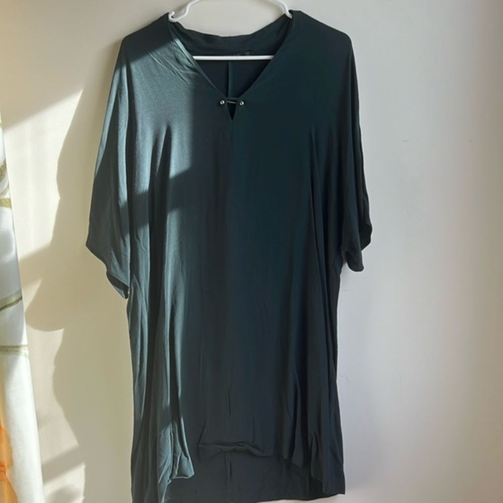 Zara short sleeved green tunic dress with gold detail